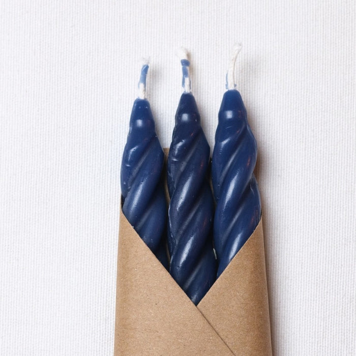Indigo Beeswax Spiral Tapers - Set of 3