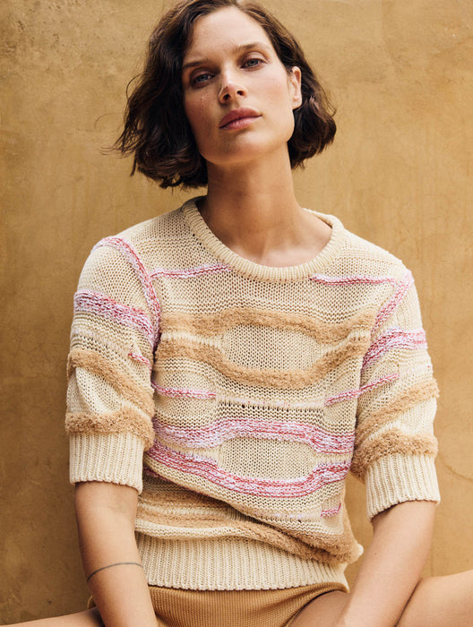Abstract Stripe Short Sleeve Sweater