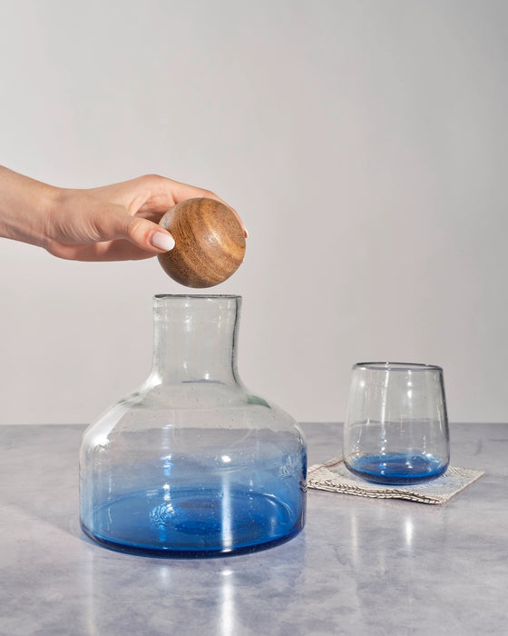 Blue Orlando Glass Decanter with Wood Topper