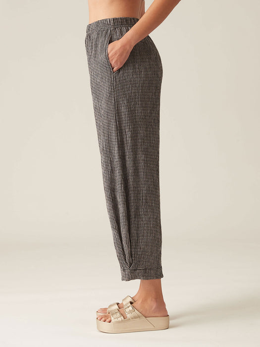 Crinkle Check Side Pleat Lantern Pant