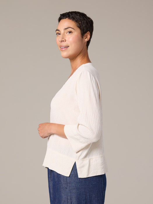 Crinkle Check V-Neck Vent Top