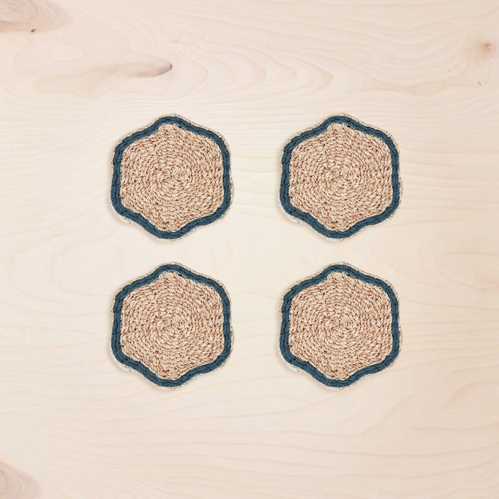 Blue Trim Scallop Coasters - Set of 4