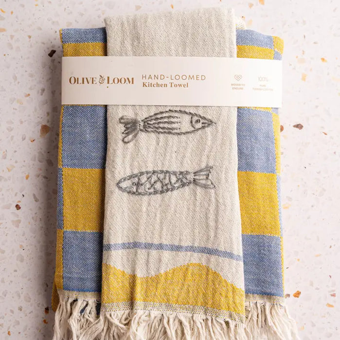 Sardine Hand Stitched Kitchen Towel - Set of 2