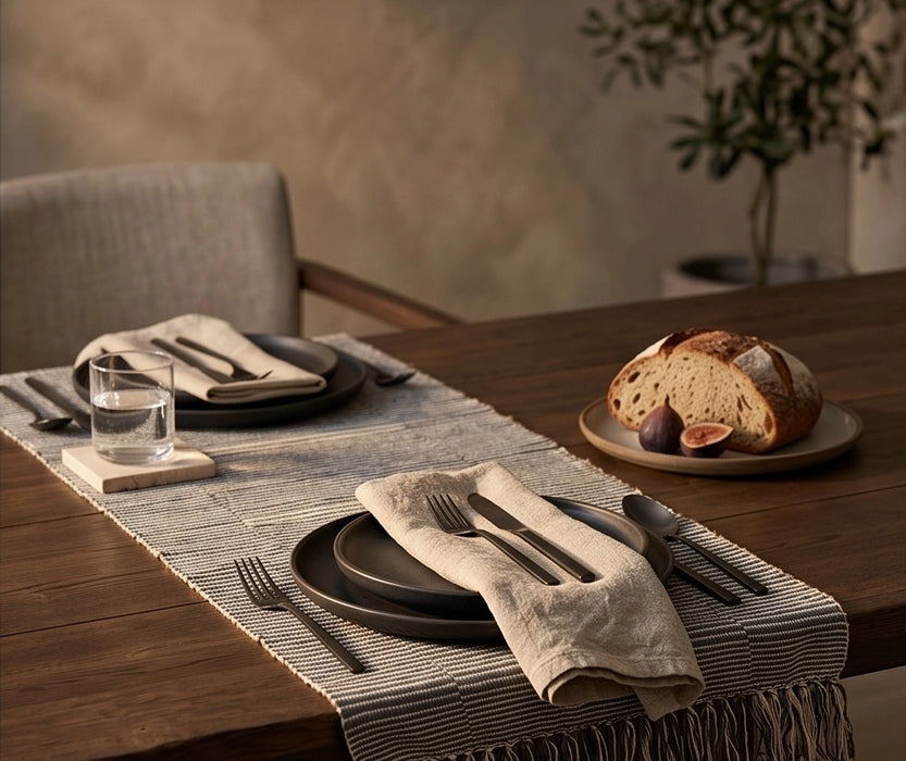 Hand Loomed Cotton & Jute Table Runner