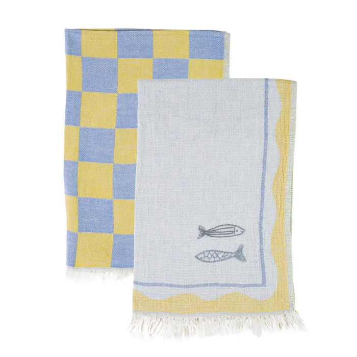 Sardine Hand Stitched Kitchen Towel - Set of 2