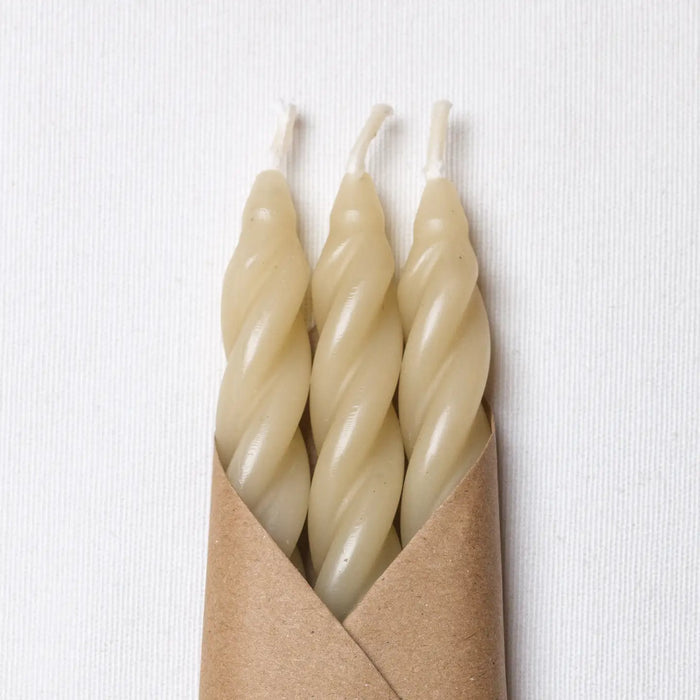 Sand Beeswax Spiral Tapers - Set of 3