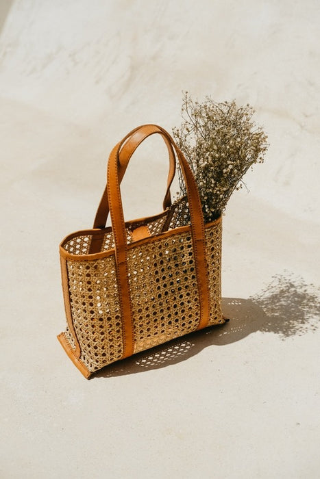 Magnolia Cane Woven Leather Tote