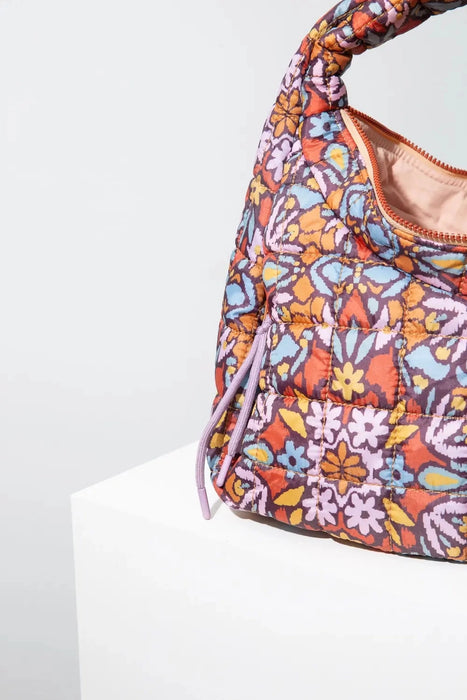 Floral Ikat Quilted Zipper Tote