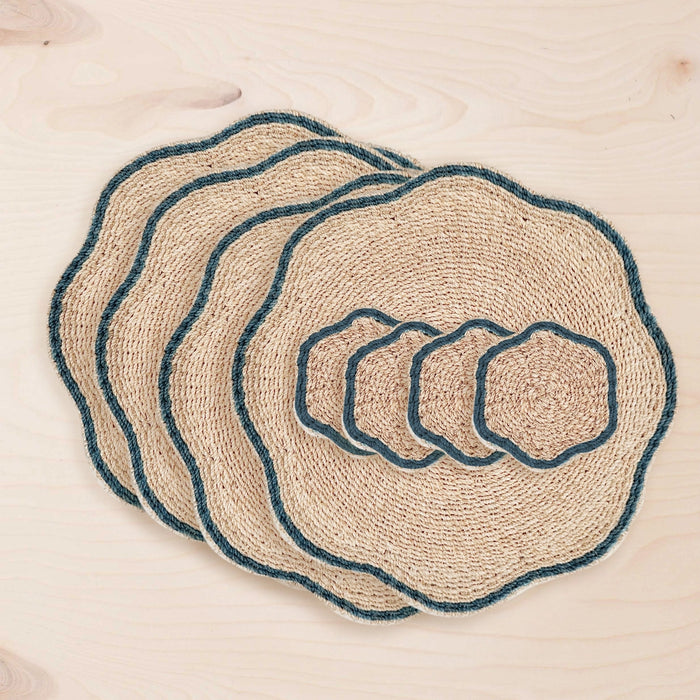 Blue Trim Scallop Coasters - Set of 4