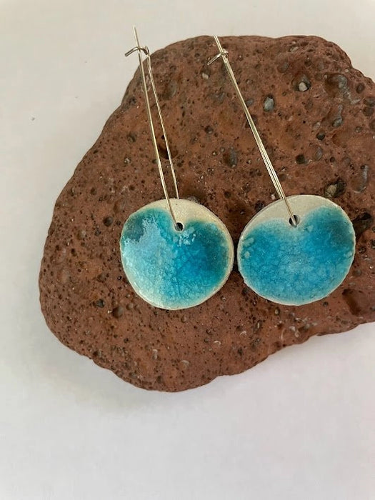 Handmade Ceramic Sea Glass Earring – Blue Crackle