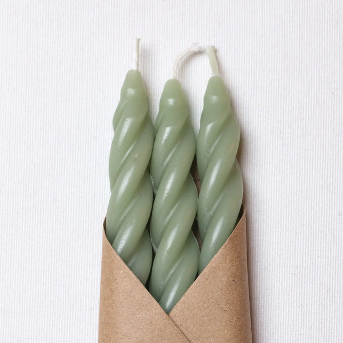Sage Beeswax Spiral Tapers - Set of 3