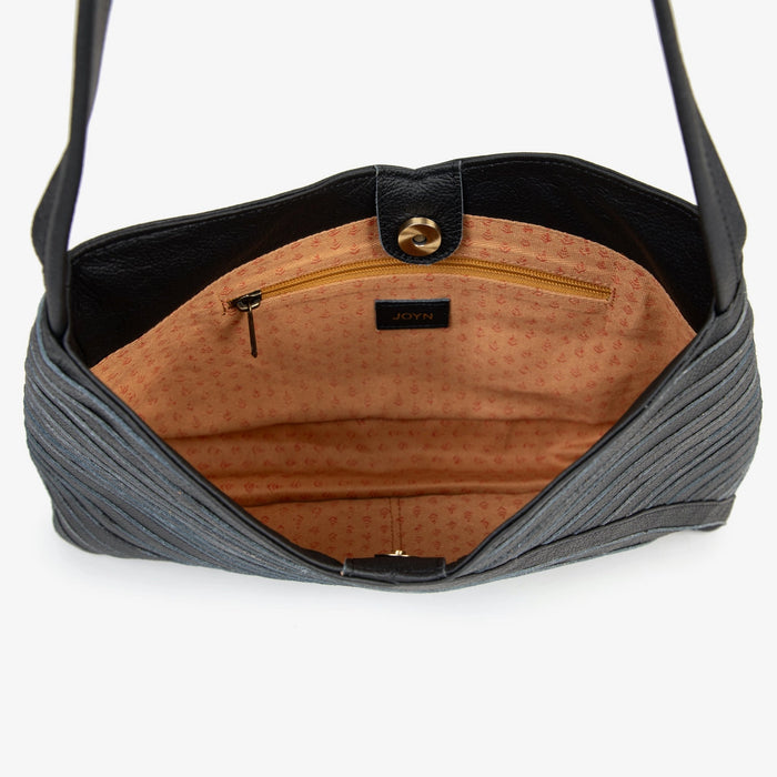 Pebbled Leather Crisscross Handbag - Black