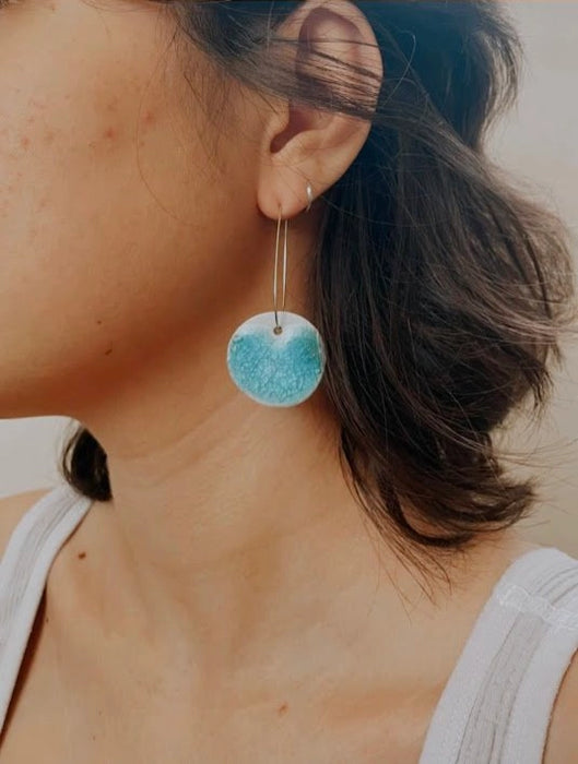Handmade Ceramic Sea Glass Earring – Blue Crackle
