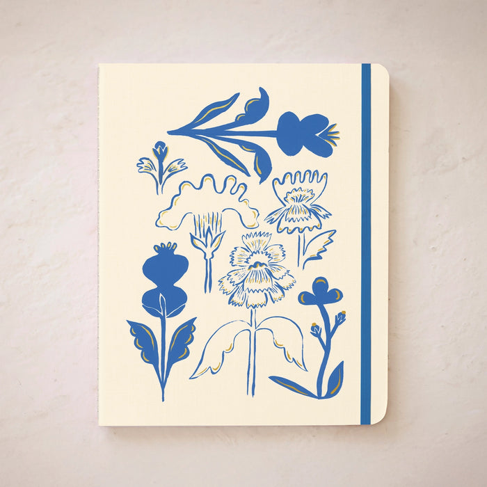 Blue Flower Bouquet Sewn Trio Notebook Set