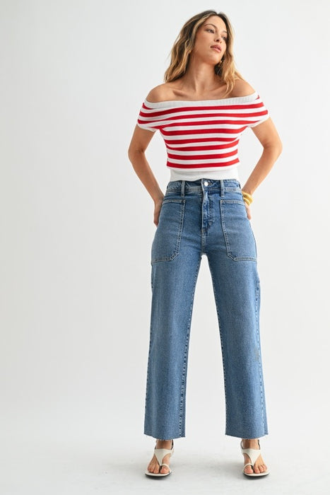 High Rise Utility Wide Leg Jean