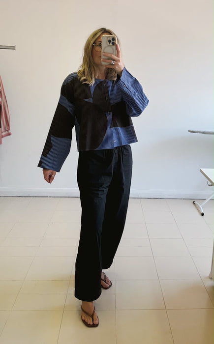 Reworked Cropped Collarless Cotton Shirt