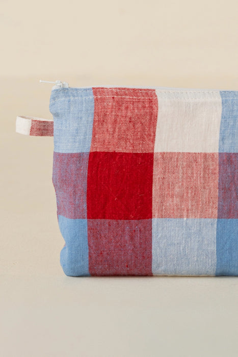 Linen Lane Checked Yarn-Dyed Small Pouch