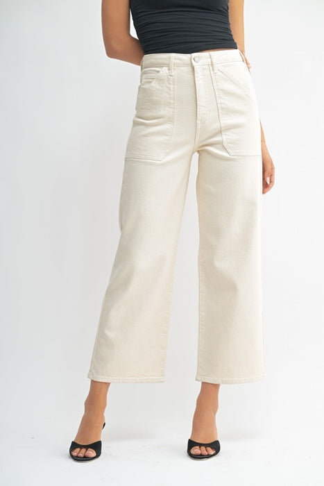 High Rise Cargo Pocket Wide Leg Jean