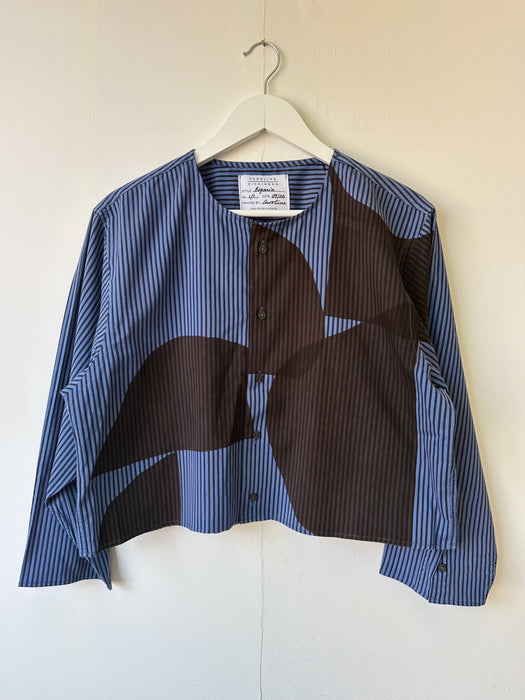 Reworked Cropped Collarless Cotton Shirt