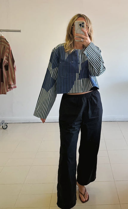Reworked Cropped Collarless Cotton Shirt
