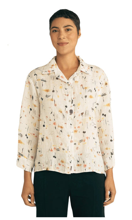 Graffiti Floral Linen Crop Shirt
