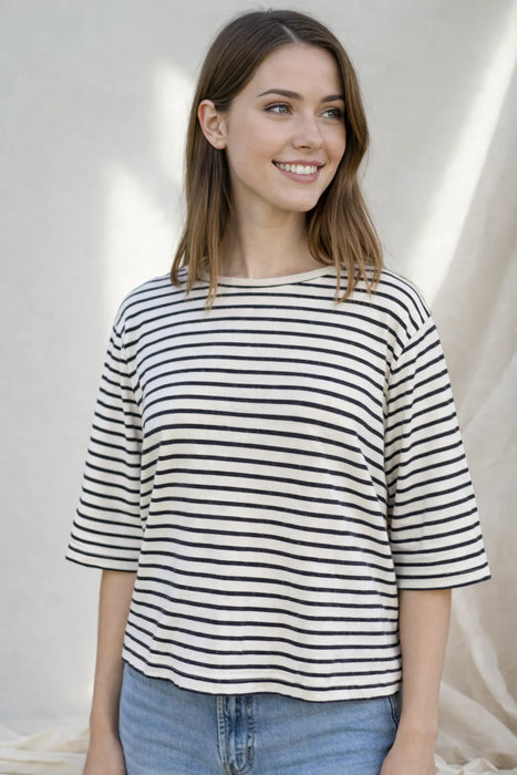 Stripe Elbow Sleeve Top
