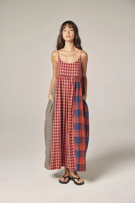 Plaid Contrast Midi Dress