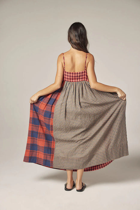 Plaid Contrast Midi Dress