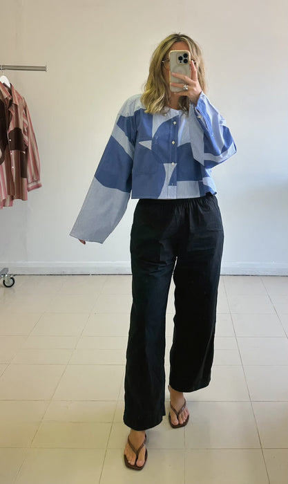 Reworked Cropped Collarless Cotton Shirt