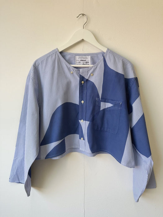 Reworked Cropped Collarless Cotton Shirt