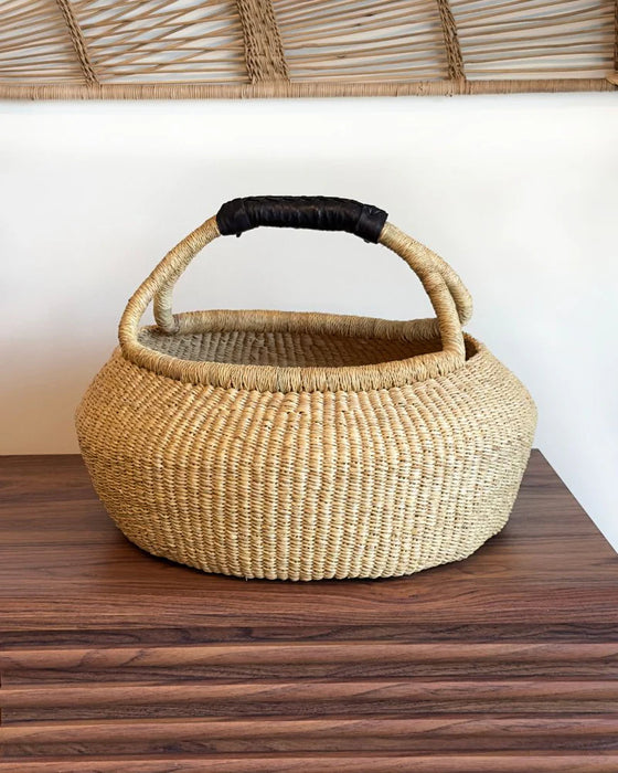 Handwoven Ghana Kettle Basket w/Handle