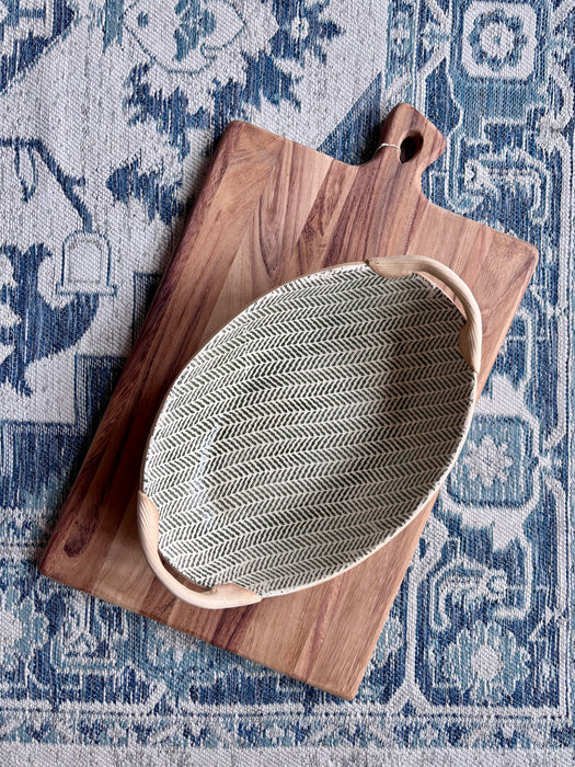 Oval Serving Bowl w/Handles - Herringbone Pine
