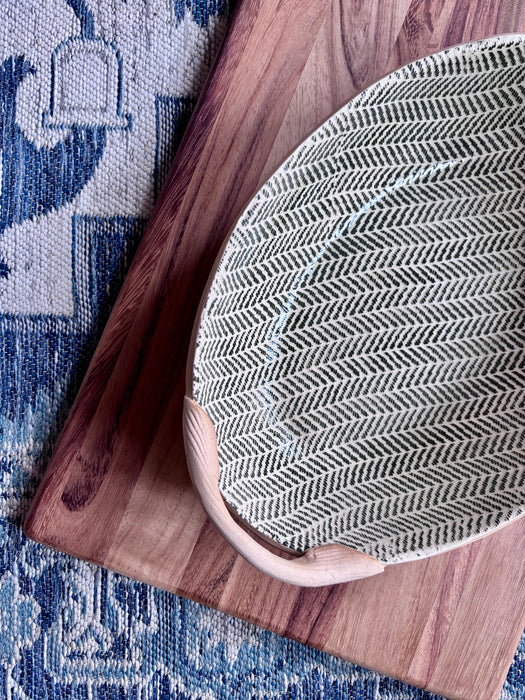 Oval Serving Bowl w/Handles - Herringbone Pine