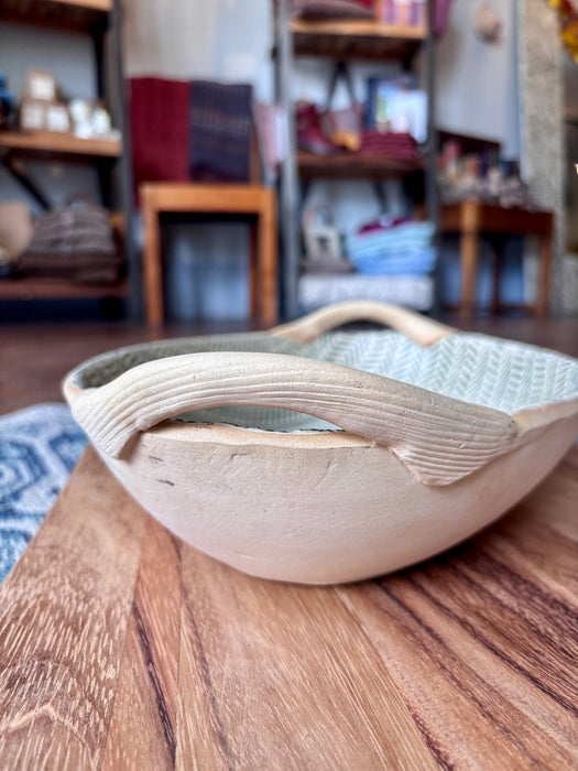 Oval Serving Bowl w/Handles - Herringbone Pine