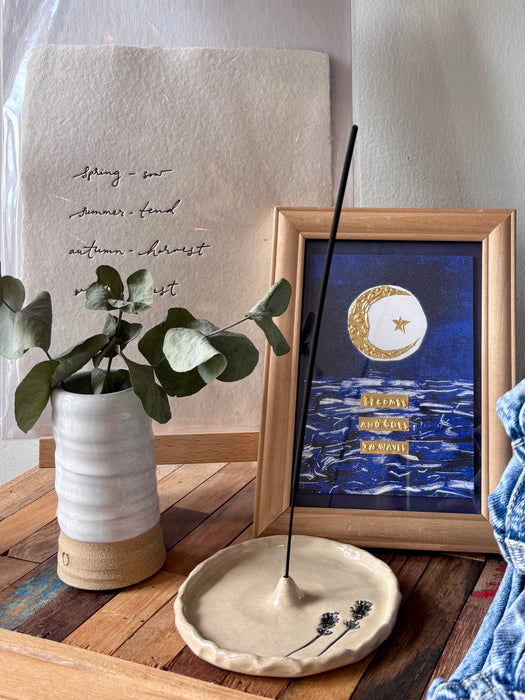 It Comes & Goes in Waves Tin Embossed Crescent Moon Print