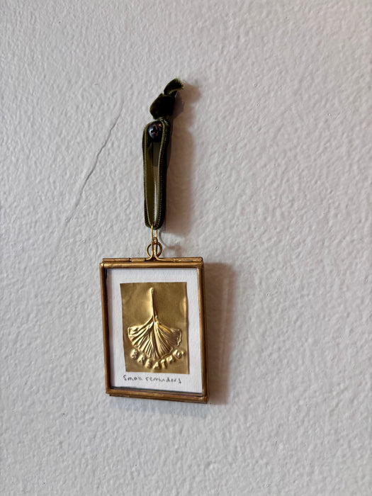 Breathe Gingko Leaf - Tiny Tin Embossing in Brass Frame