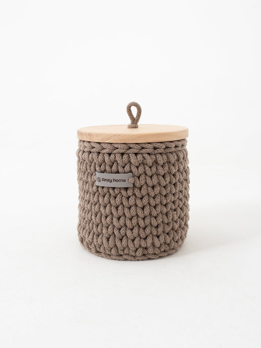 Recycled Cotton Round Storage Basket w/Wooden Lid