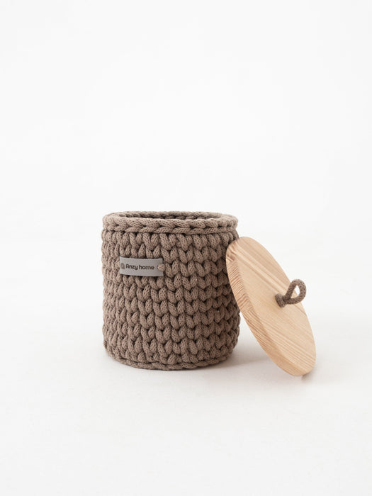 Recycled Cotton Round Storage Basket w/Wooden Lid