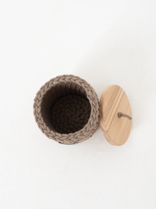 Recycled Cotton Round Storage Basket w/Wooden Lid