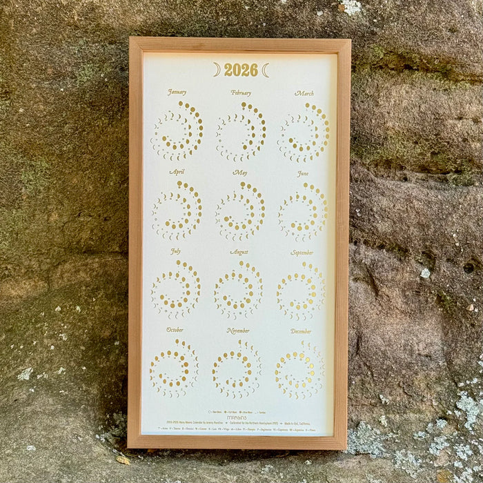 Framed Small Many Moons Calendar - Gold Foil on Pearl White