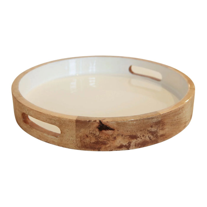 Mango Wood & Enamel Round Tray