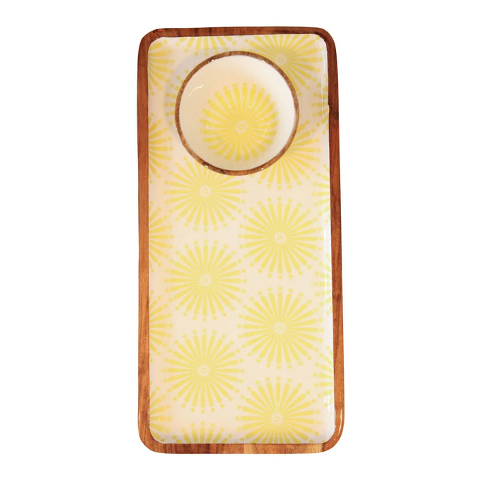 Sunburst Acacia & Enamel Bowl/Tray Set