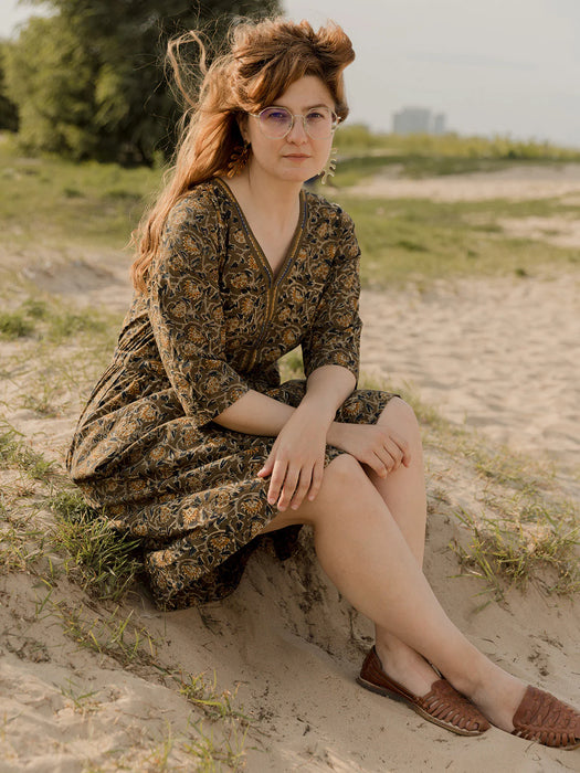 Jaya Olive Kalamkari Dress
