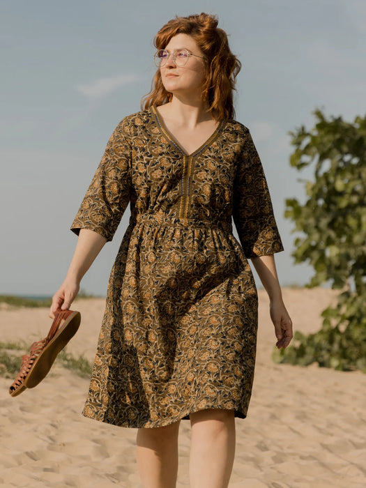 Jaya Olive Kalamkari Dress