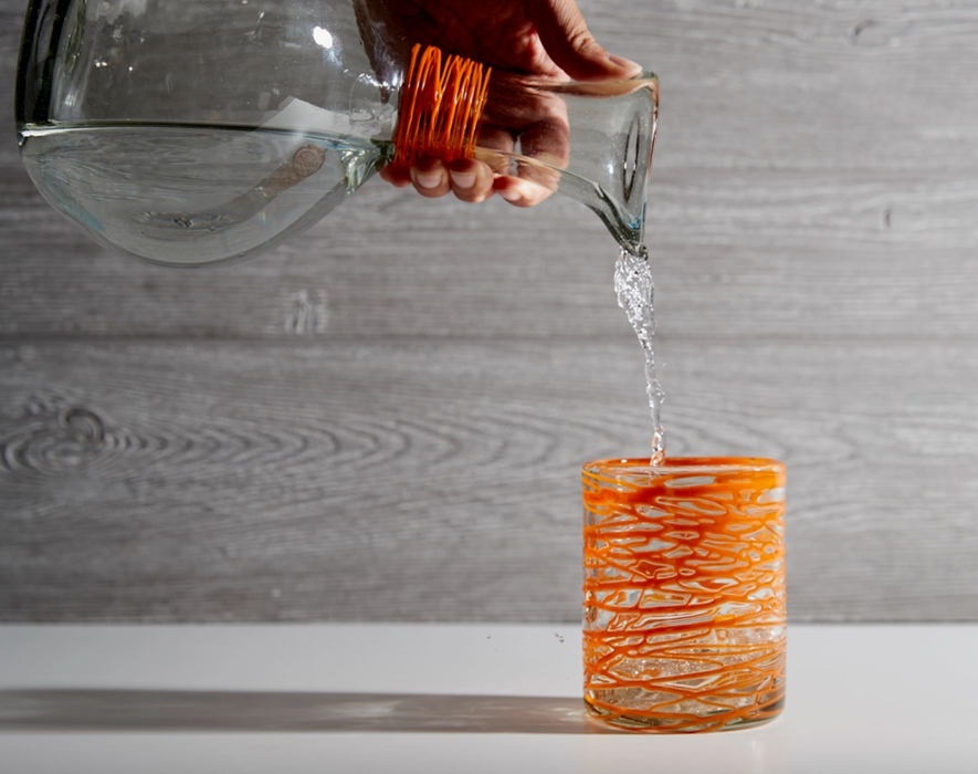 Handblown Glass Carafe - Orange Swirl