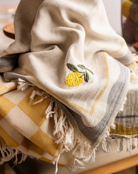 Lemon Hand Stitched Kitchen Towel - Set of 2