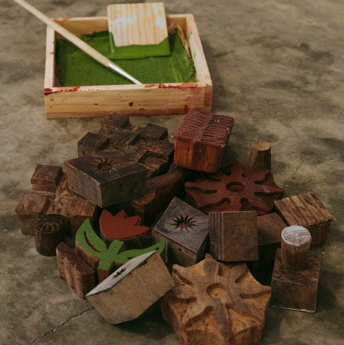 Tulip Block Printing Kit - Ruffle Tote Set | Hand-Carved Wood Blocks & Canvas Bag