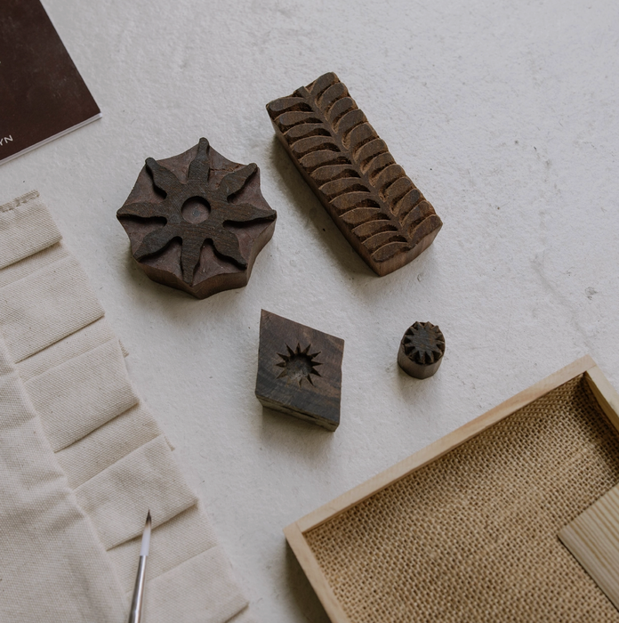 Fern Block Printing Kit - Ruffle Tote Set | Hand-Carved Wood Blocks & Canvas Bag