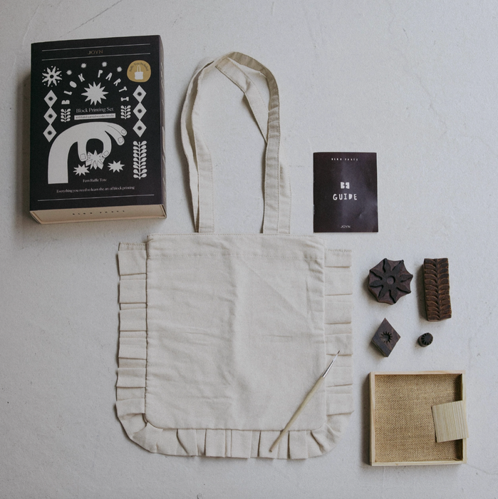 Fern Block Printing Kit - Ruffle Tote Set | Hand-Carved Wood Blocks & Canvas Bag