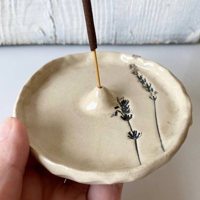 Lavender Imprint Ceramic Incense Holder